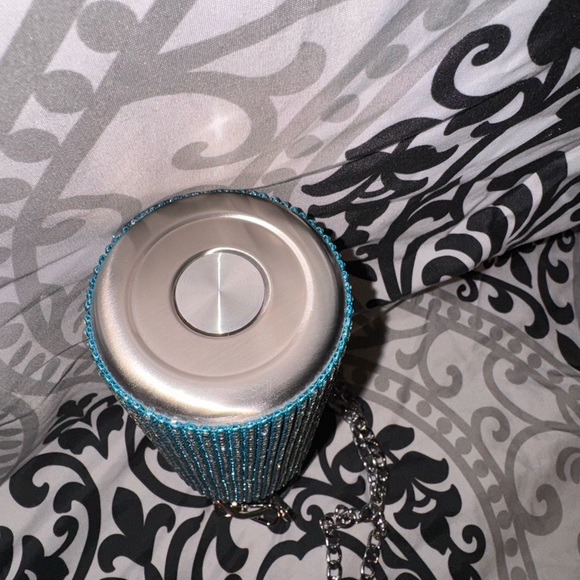 Aqua Blue Rhinestone Stainless Steel Insulated Water bottle w/Detachable Chain - Picture 3 of 3